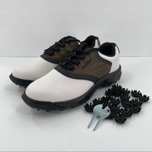 Footjoy GreenJoys 45516 Spiked Golf Shoes Mens 8.5 M White Brown Saddle Lace Up